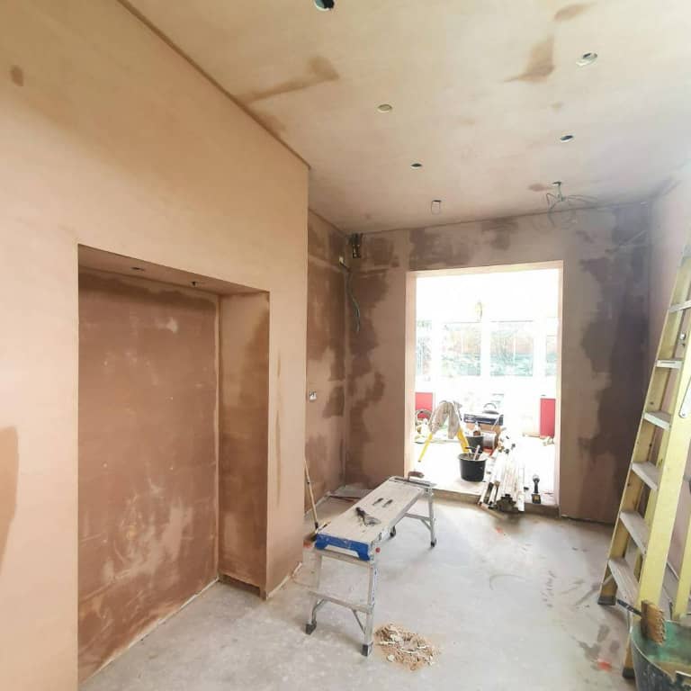 Plastering stage of a kitchen Renovation in Gloucestershire