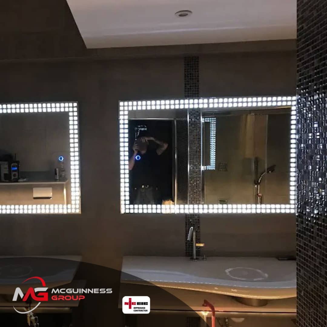 Led lit bathroom mirrors with his and hers sinks